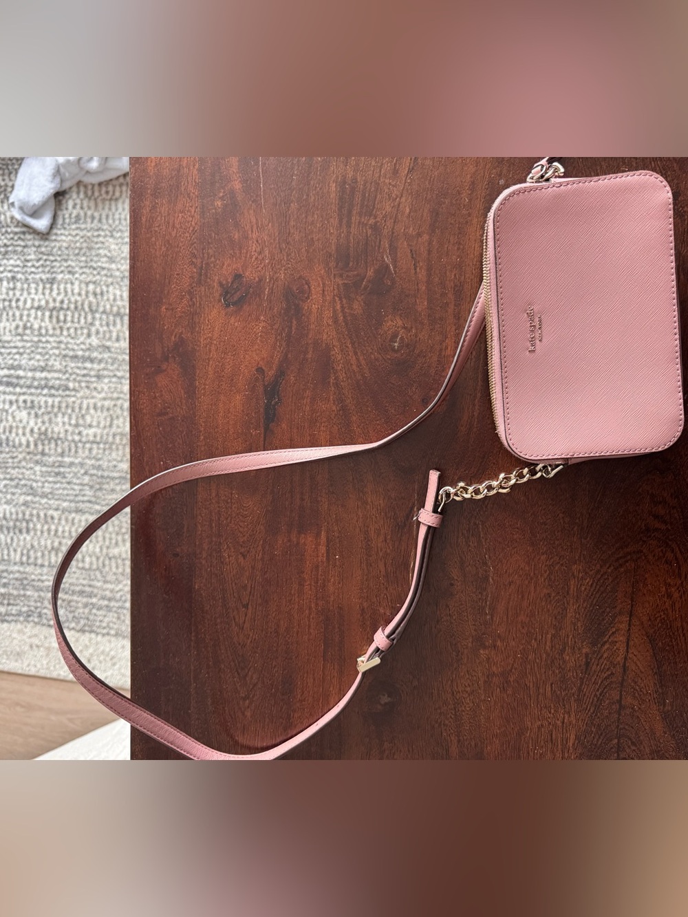 kate spade Dusty Pink Crossbody Camera Bag with Gold Chain